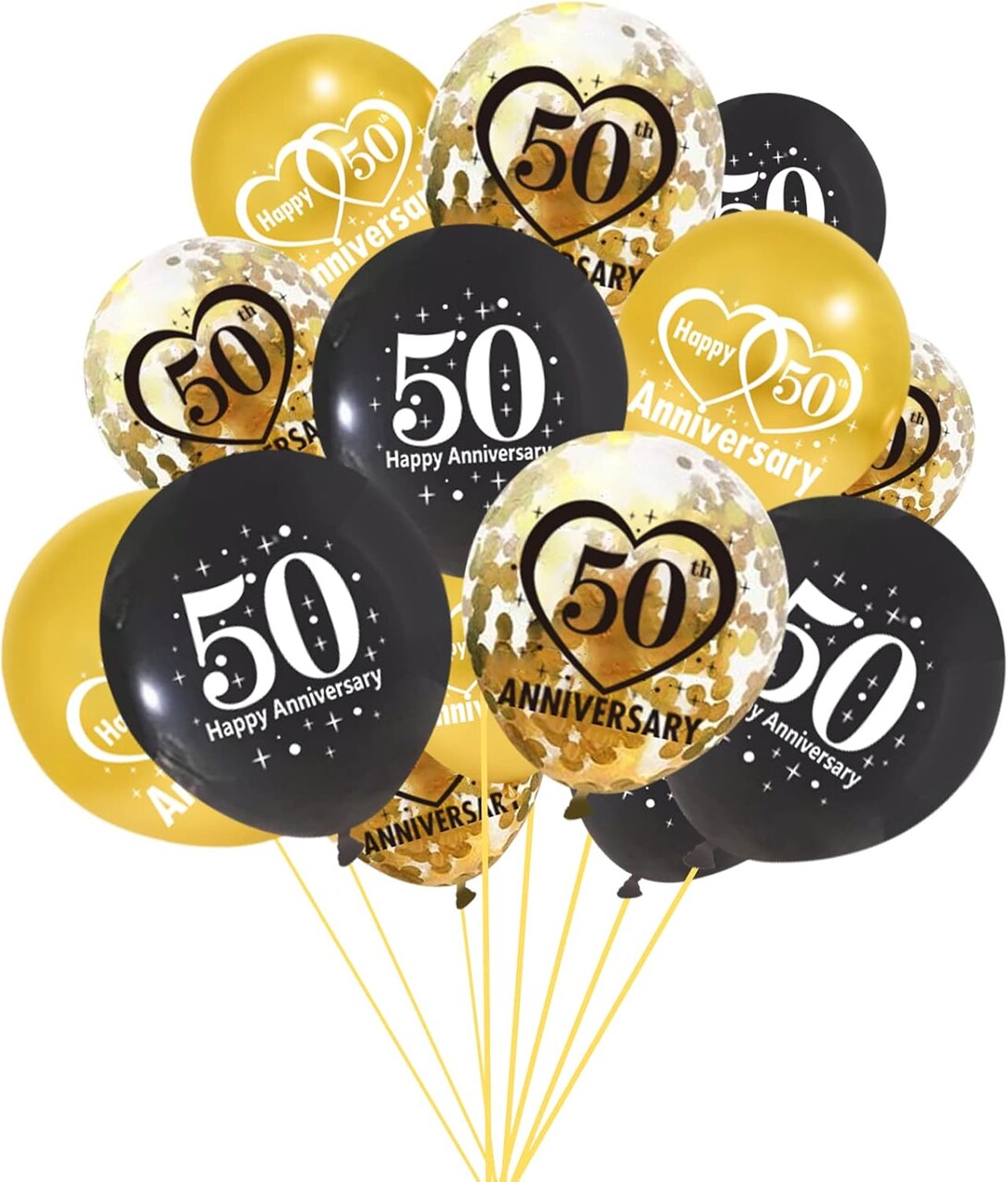 30pcs 50th Anniversary Decorations Kit (Black Gold 50th) 12 inch